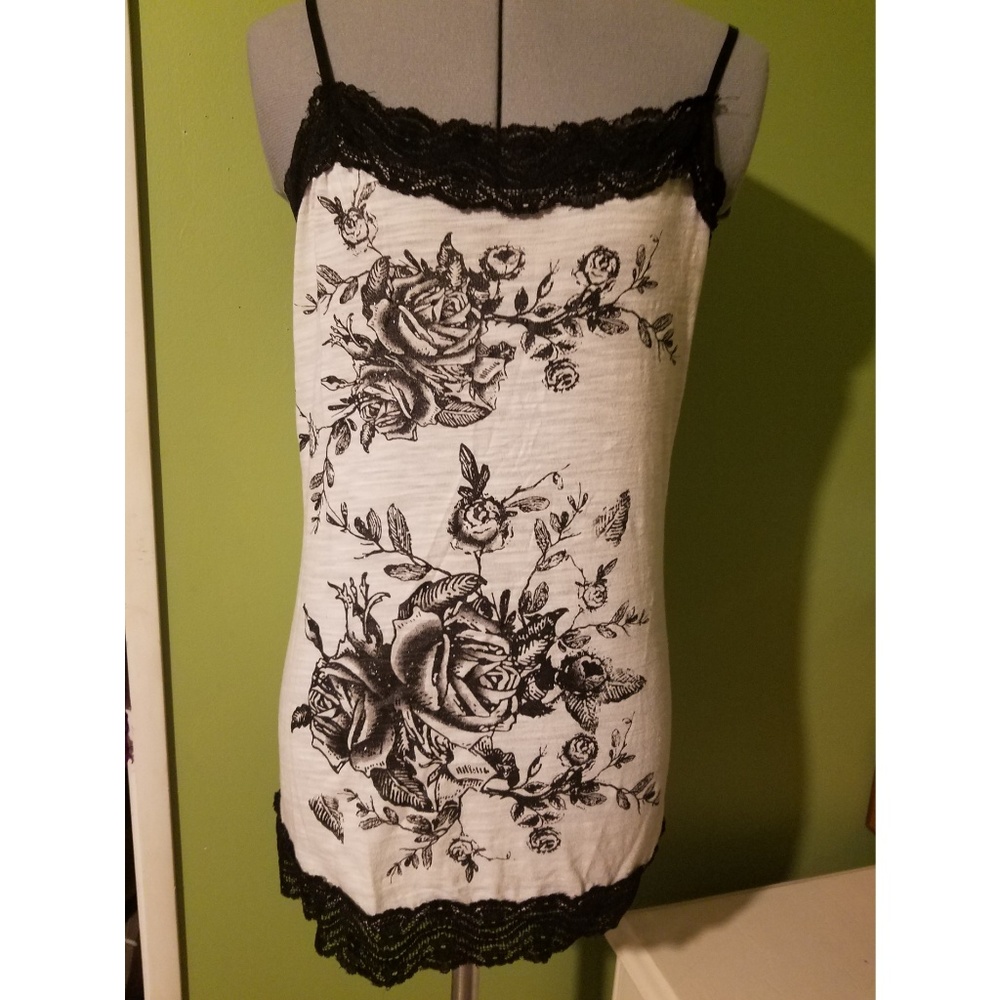 Dots Lace Ribbon Rose Print Tank Top